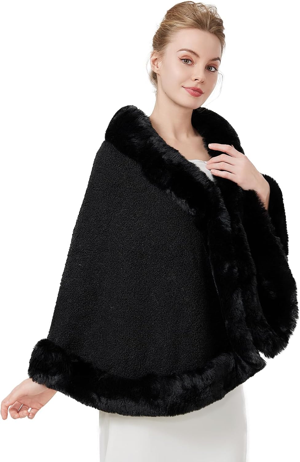 BEAUTELICATE Damen Kunstpelz Stola Brautjacke Bolero Winter Brautschal Mantel für Hochzeit Festlich