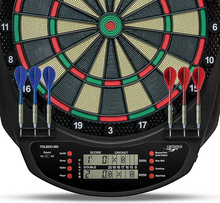 Carromco TOLEDO-301 elektronisches Dartboard – Dartscheibe mit LCD Display, 3-Loch Abstand, Dart Set