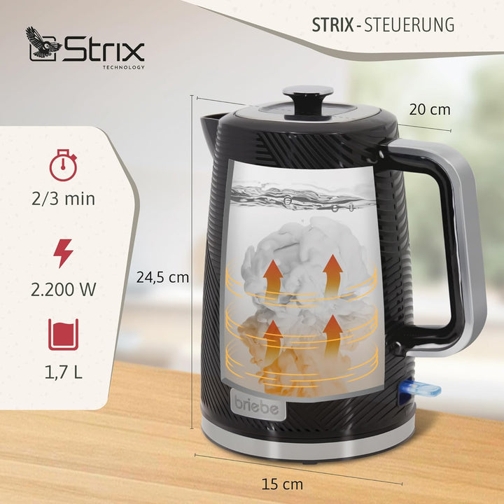 briebe Elegance Wasserkocher 1,7L Elektrischer Teekocher 2200W Schnell Aufheizender, BPA-frei, 360°
