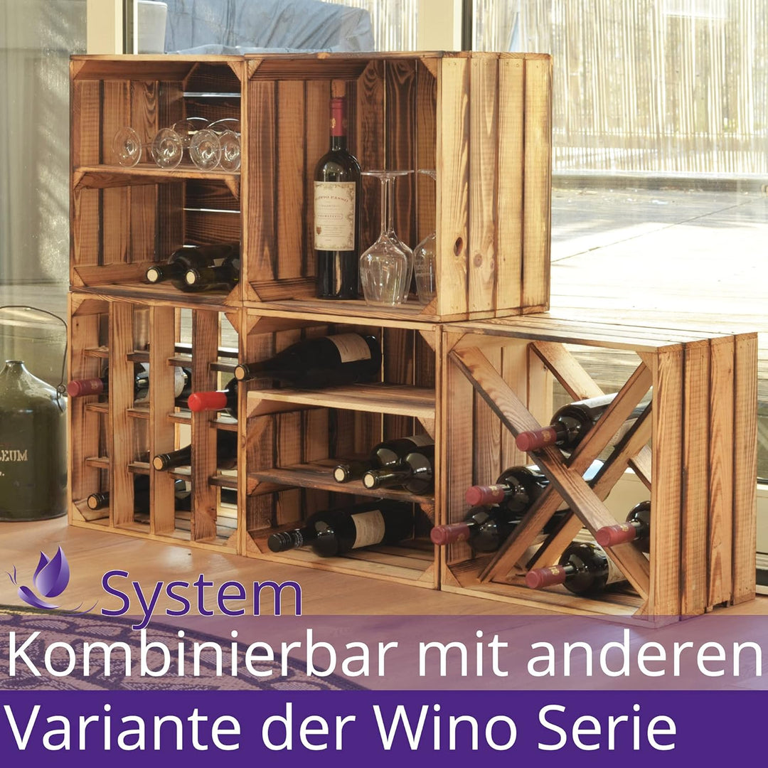 2 Set Weinregal Wino aus Holz - Geflammt Holzkiste 2 Ohne Regal, 2 Ohne Regal