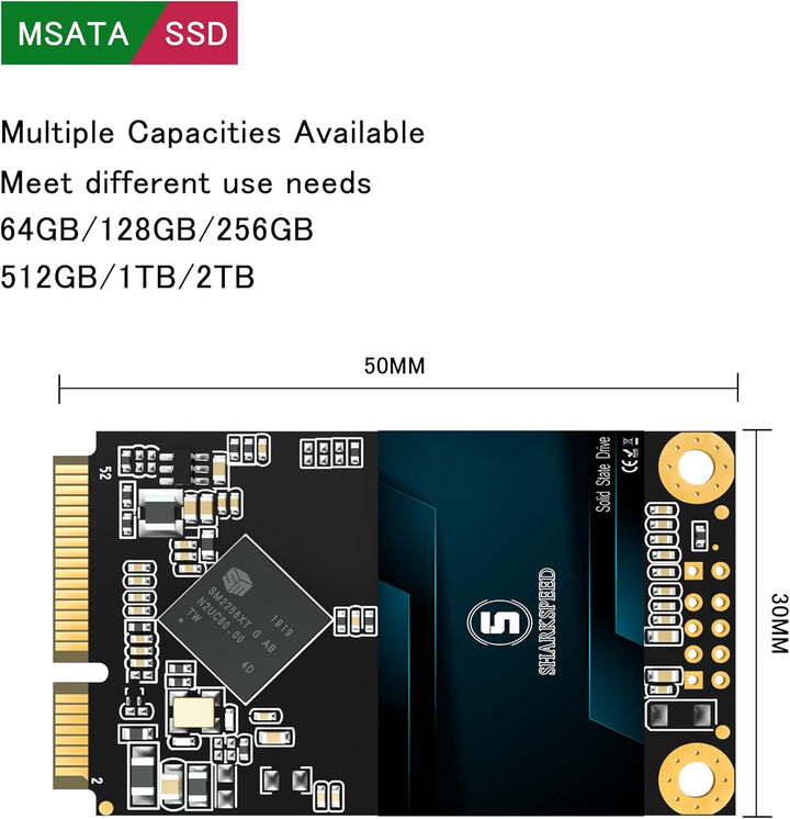 mSATA SSD 64GB Mini SATA 3 (6Gb/s) TLC 3D NAND SSD Festplatte Interne Solid State Drive für Notebook