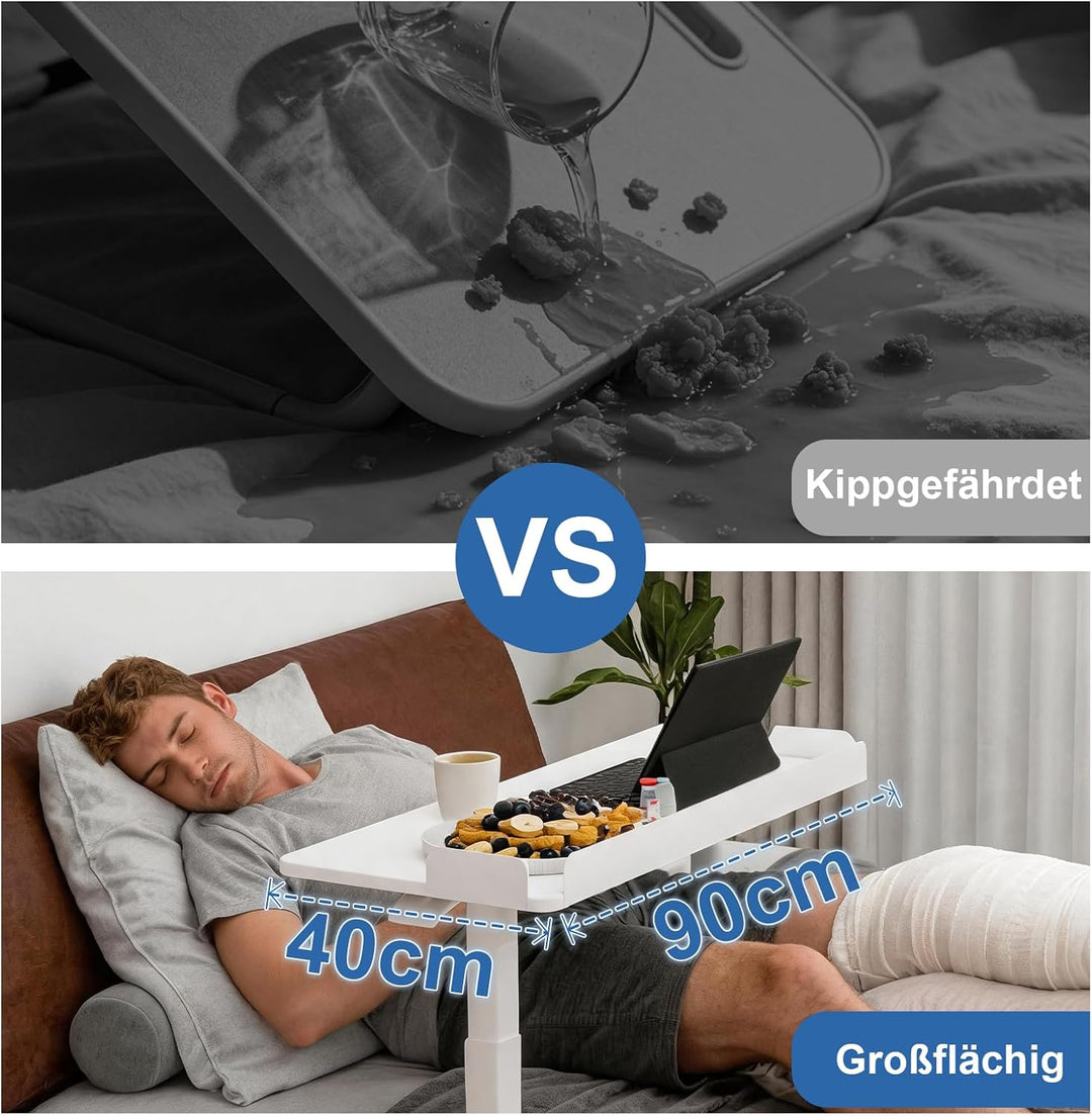 PUNCIA 90 x 40 cm Überbett-Tisch Stehpult höhenverstellbar mit Rollen