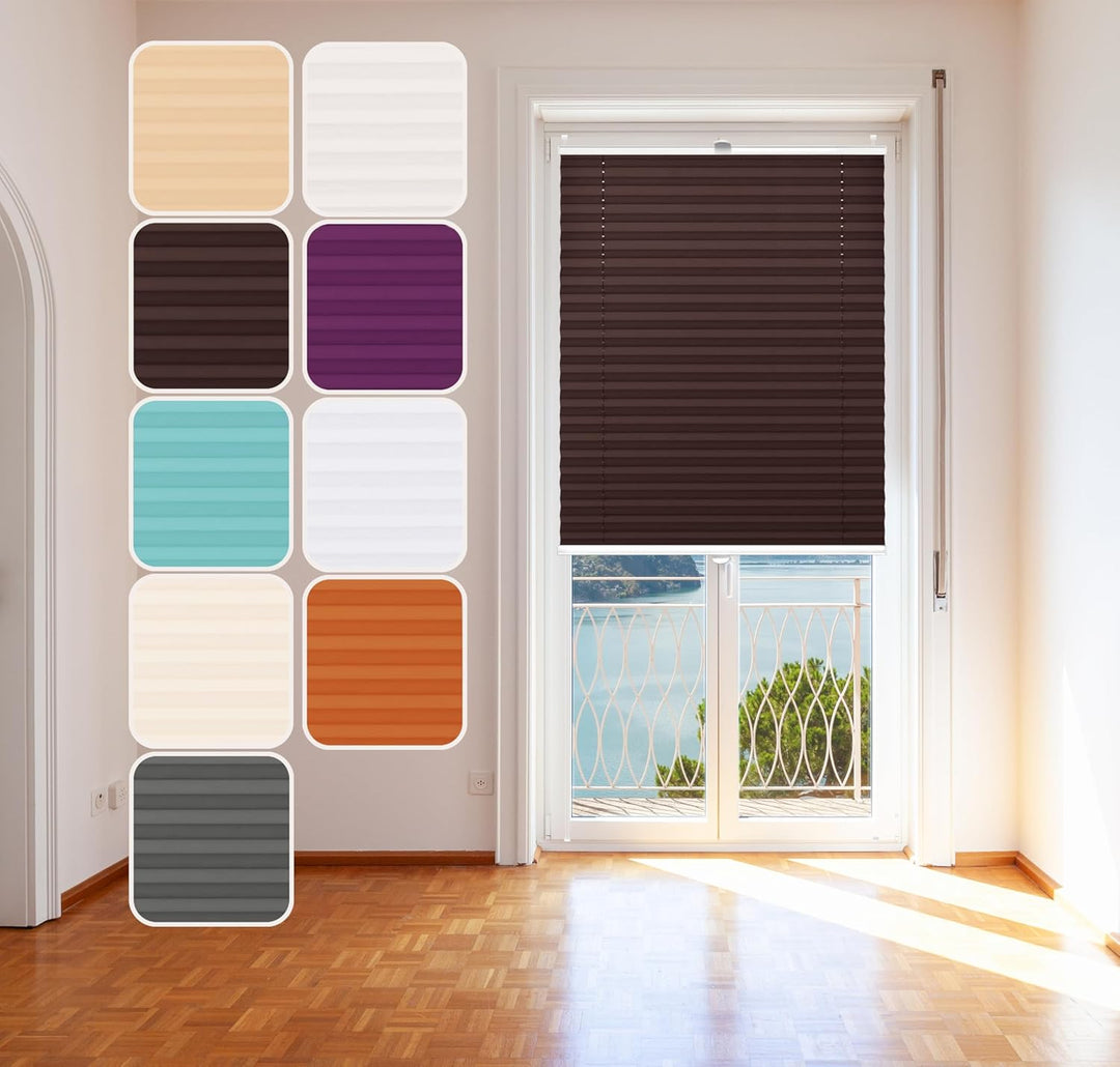 DomDeco Plissee 50x220cm Braun mit weiss lackierten Alu-Profilen, KlemmFix-Halterung zur Montage ohn