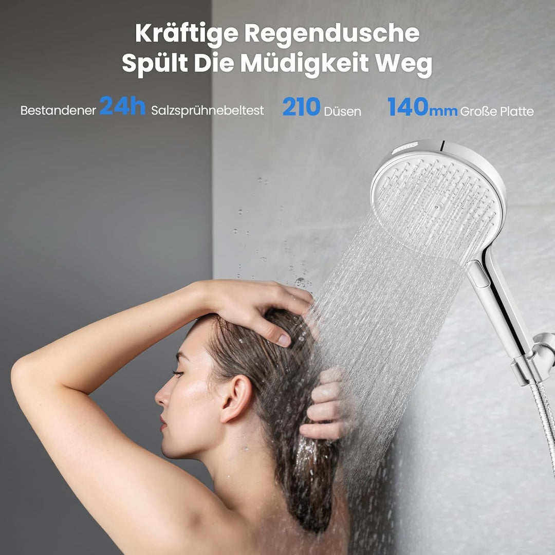 Auralum Hochdruck Duschkopf Wassersparend mit Schlauch 1.5m - Grosse 140mm Duschbrause Antikalk - Ha