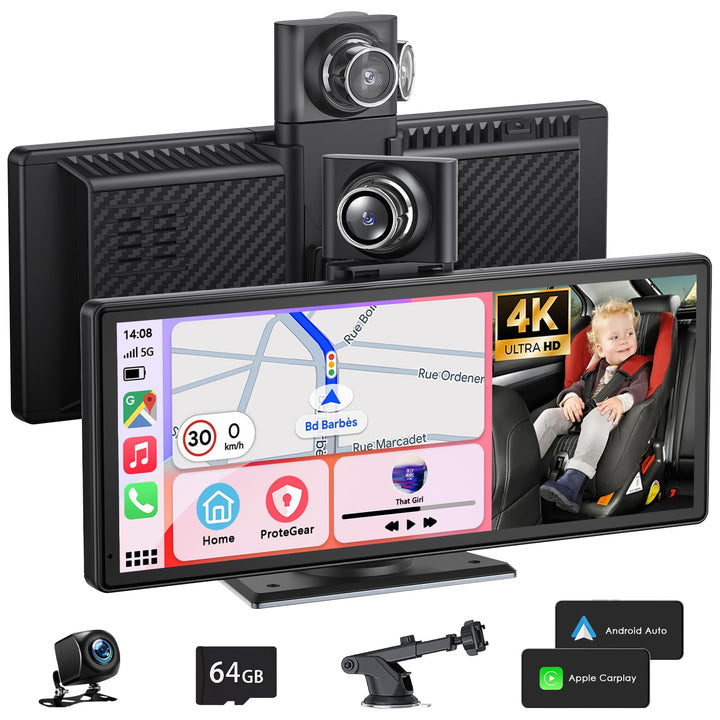 9,26 Zoll Apple Carplay Display & Android Auto Display mit Drehbare 4K Dashcam/Rückfahrkamera 1080P