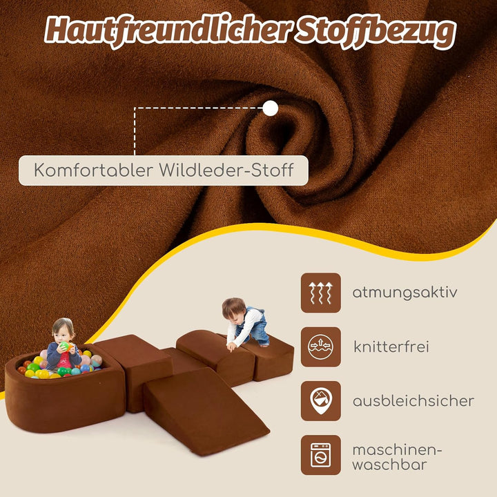 COSTWAY 5 TLG. Schaumstoffbausteine, Riesenbausteine mit Bällebad, Grossbausteine zum Toben und Klet