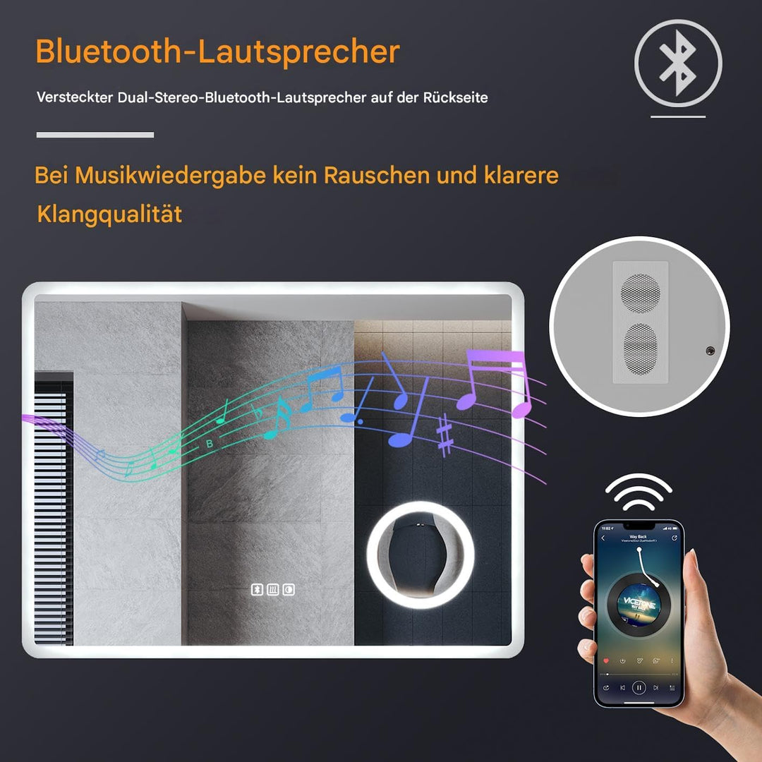 LED Badspiegel 80 x 60 cm Wandspiegel Bad mit Beleuchtung, 3 Farbe modi+Stufenlose Dimmung, Steckdos
