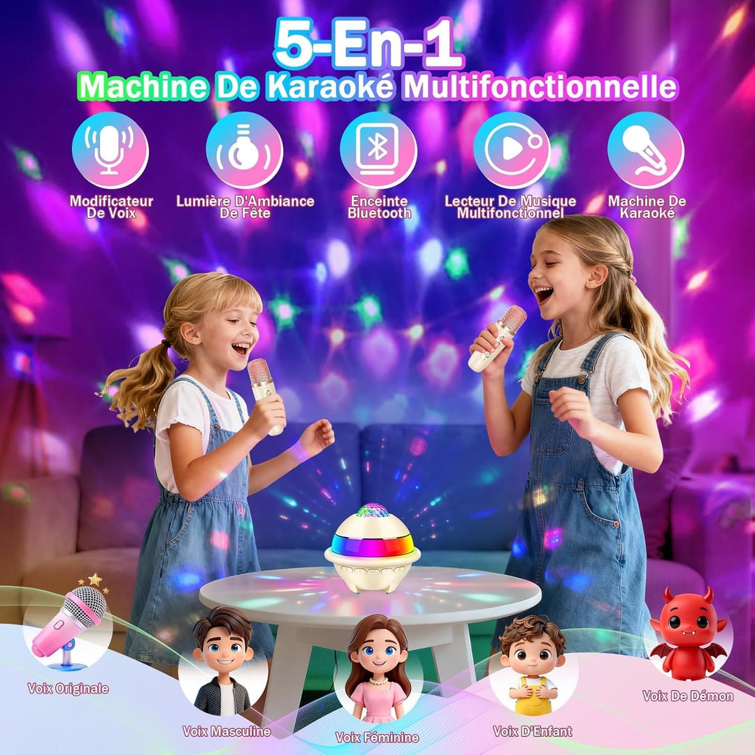 JONRRYIN Karaoke Anlage mit 2 Mikrofonen, Tragbare Bluetooth Karaoke Maschine Kinder mit Disco Licht