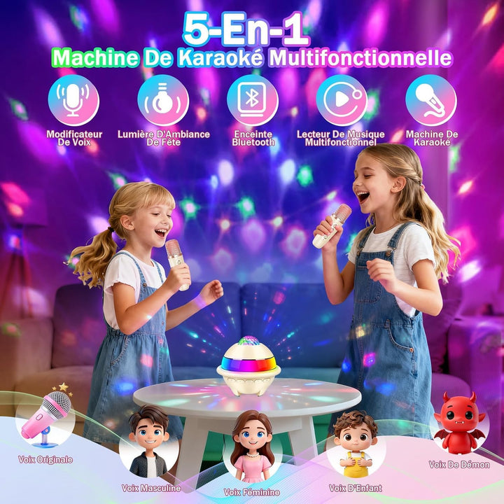 JONRRYIN Karaoke Anlage mit 2 Mikrofonen, Tragbare Bluetooth Karaoke Maschine Kinder mit Disco Licht