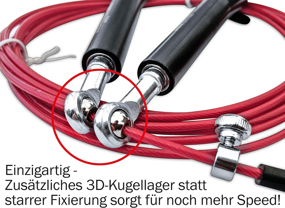 Springseil Profi mit 3D-Kugellager | Speedrope für Double-Unders mit Drahtseil | Optimal für Fitness