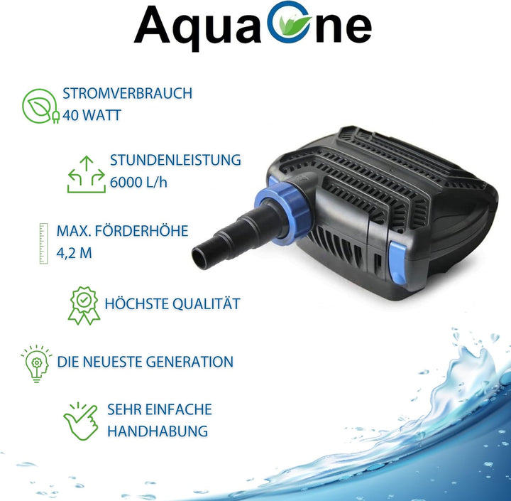 AquaOne Eco Teichpumpe CTF-B 6000 40 Watt 6000l /h I Hochwertige Teichpumpe mit Filter I Spezielle P