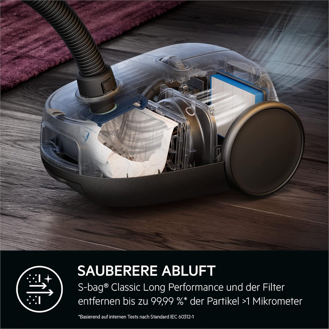 AEG CLEAN 6000 AB61C1OKO ÖKO Staubsauger / hohe Saugleistung / Zusatzdüsen / XL-Räder / Edelstahl-Te