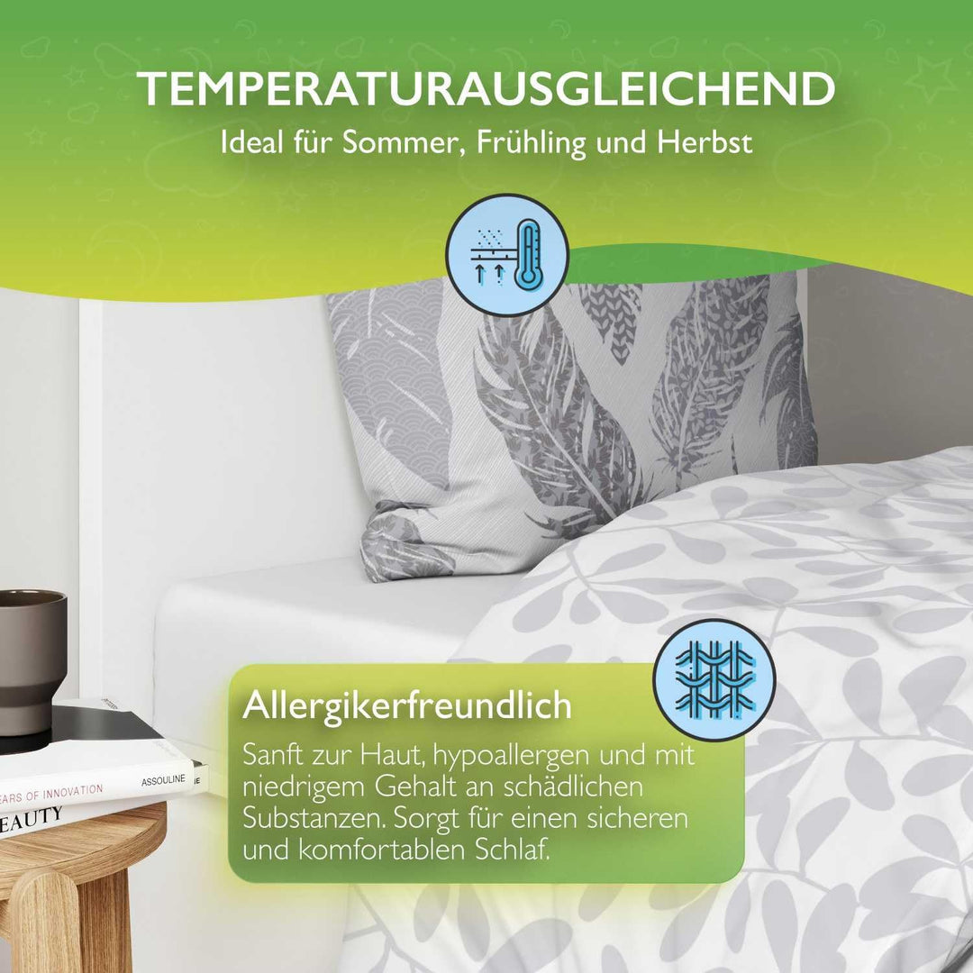 etérea Baumwolle Bettwäsche Federn 240x220 3er Set - Wendebettwäsche mit Reissverschluss - Renforcé