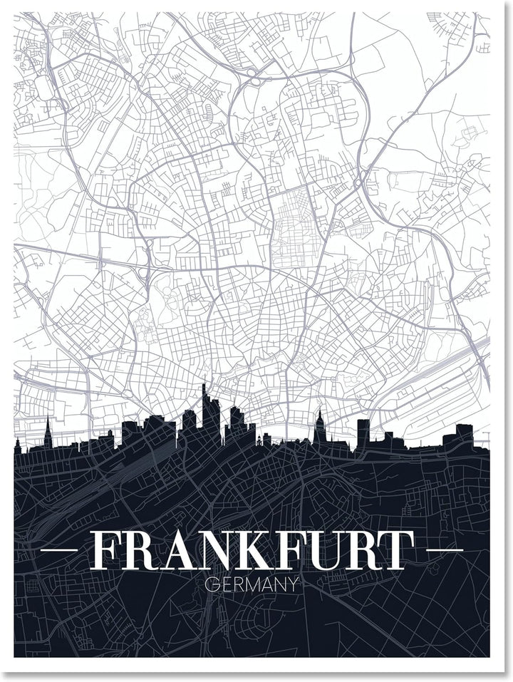 wandmotiv24 Stadt Karte als Leinwandbild, 60x45cm, Hochformat, Frankfurt am Main, Deutschland, Skyli