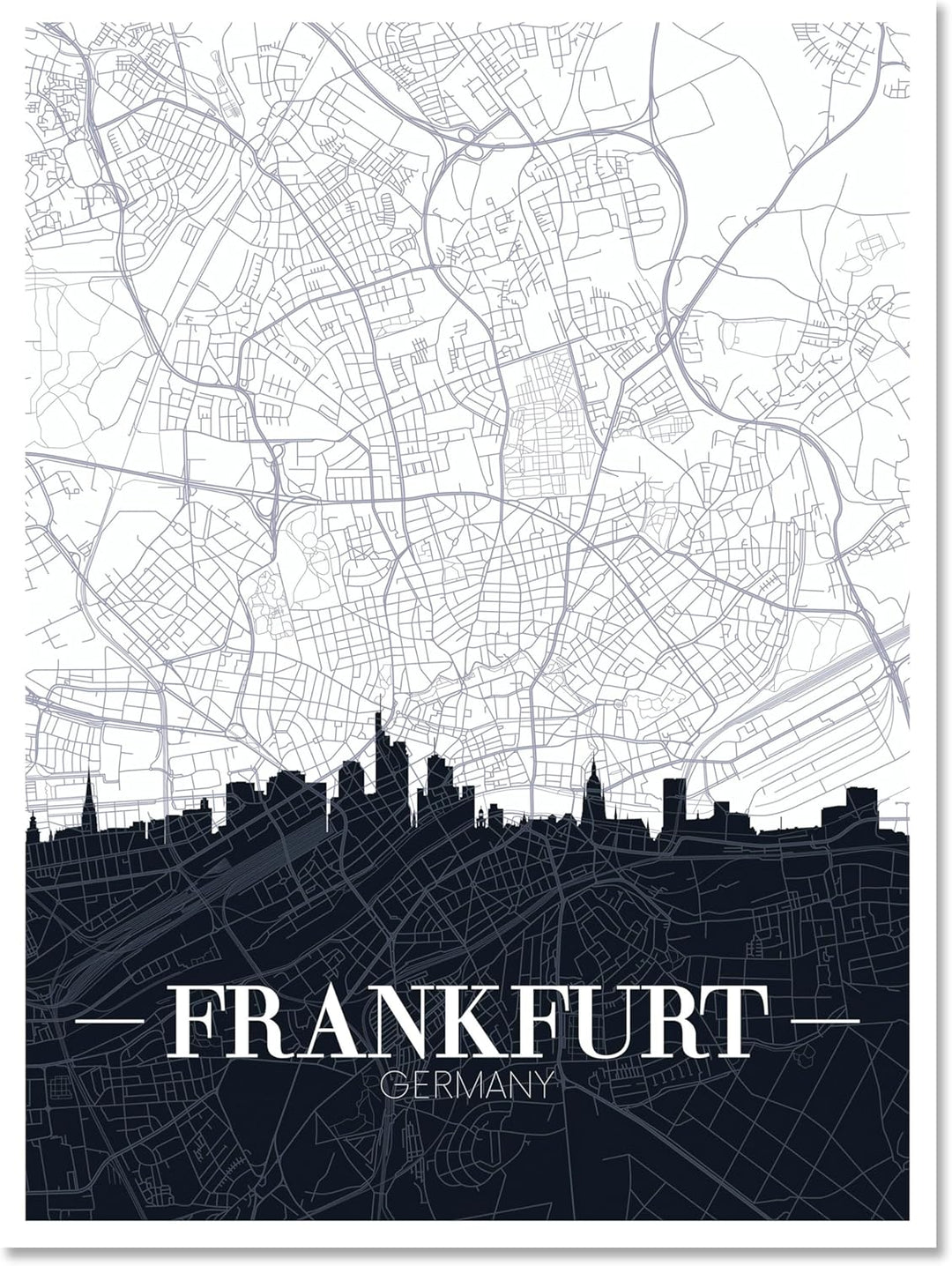 wandmotiv24 Stadt Karte als Leinwandbild, 100x75cm, Hochformat, Frankfurt am Main, Deutschland, Skyl