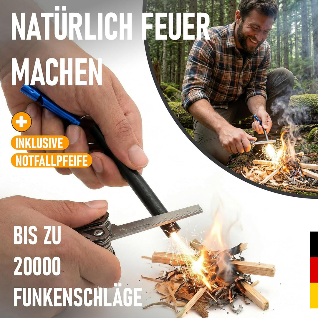 AVENTURIS® Multitool-Feuerstahl-Set PERSONALISIERT, Survival-Outdoor- Ausrüstung für Jede Situation