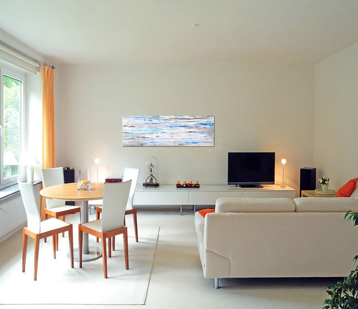 Paul Sinus Art Panoramabild auf Leinwand und Keilrahmen 150x50cm Kunstmalerei braun blau abstrakt