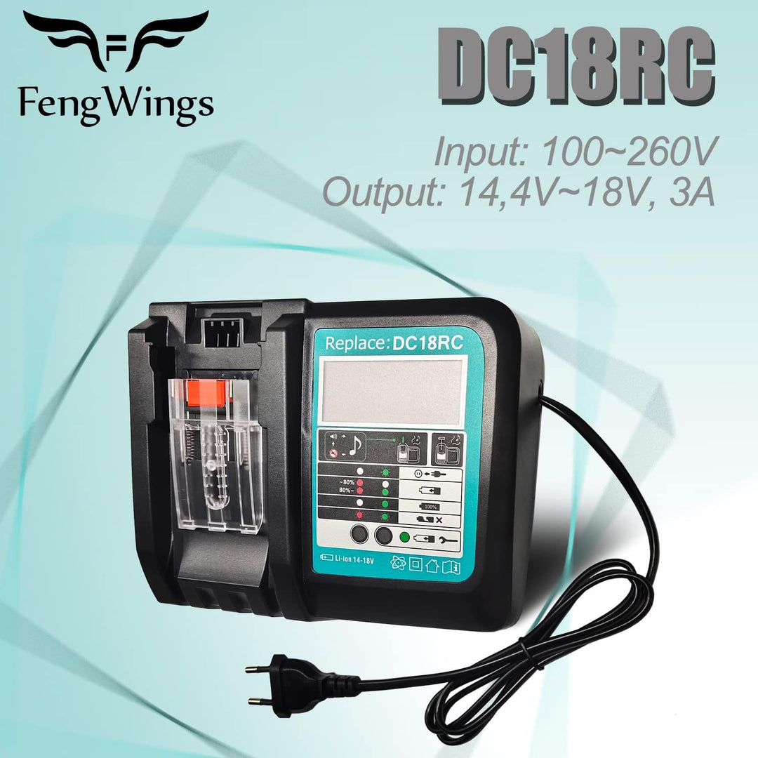 FengWings® BL1850B 18V 5000mAh Akku mit DC18RC Ladegerät Ersetzen für Makita BL1830 BL1840, Kompatib