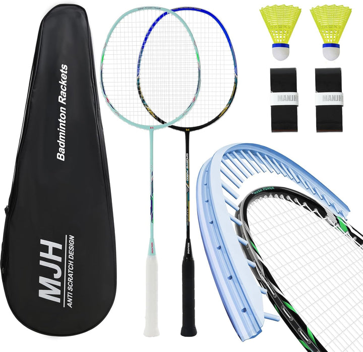 MANJHONG Graphit Badmintonschläger Set 2er Kratzfestes Rahmendesign Leichtgewicht Freizeit Federball