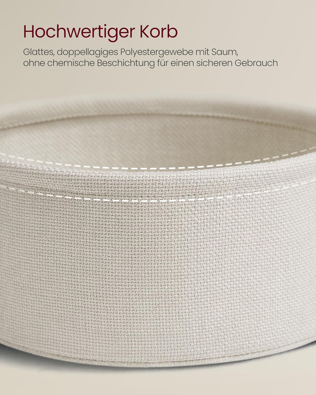 VASAGLE Couchtisch rund, Tisch mit Stauraum, Beistelltisch, Wohnzimmertisch mit Korb aus Stoff, mode