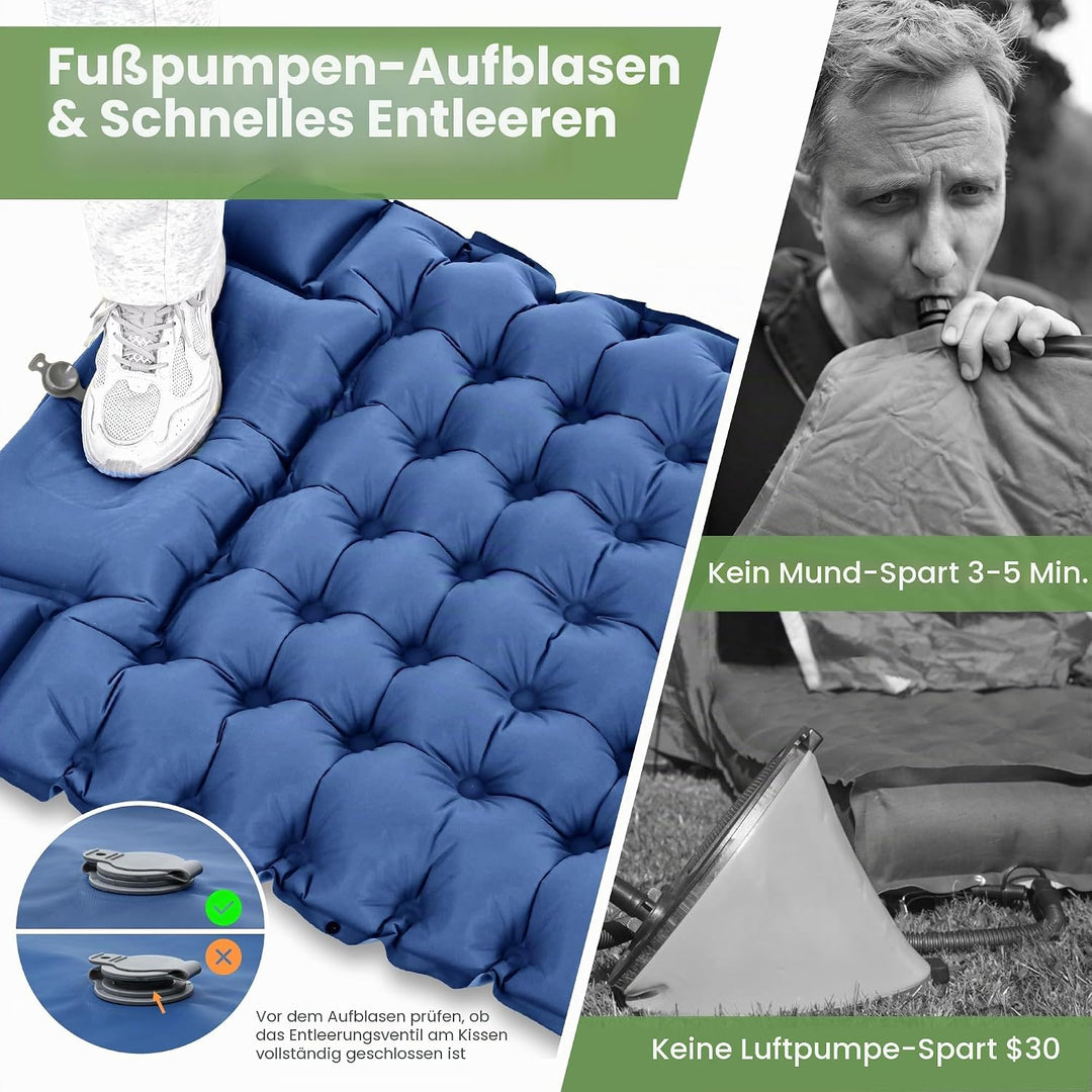 ROPODA Isomatte Camping Selbstaufblasend, Ultraleicht Isomatte Aufblasbar mit Kissen, Campingmatte m