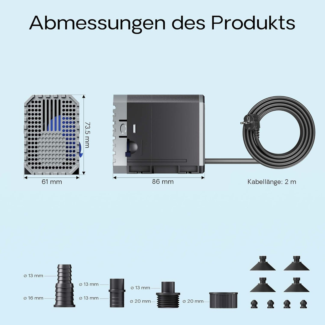 SunSun CHJ-600 ECO Aquarium Pumpe 600 l/h 8 W Aquariumpumpe mit regulierbarem Durchfluss für kleines