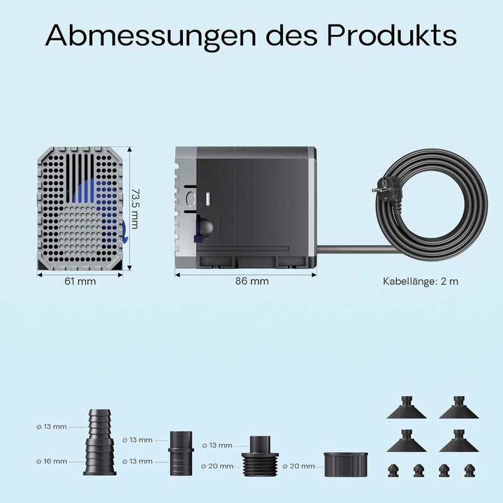 SunSun CHJ-600 ECO Aquarium Pumpe 600 l/h 8 W Aquariumpumpe mit regulierbarem Durchfluss für kleines