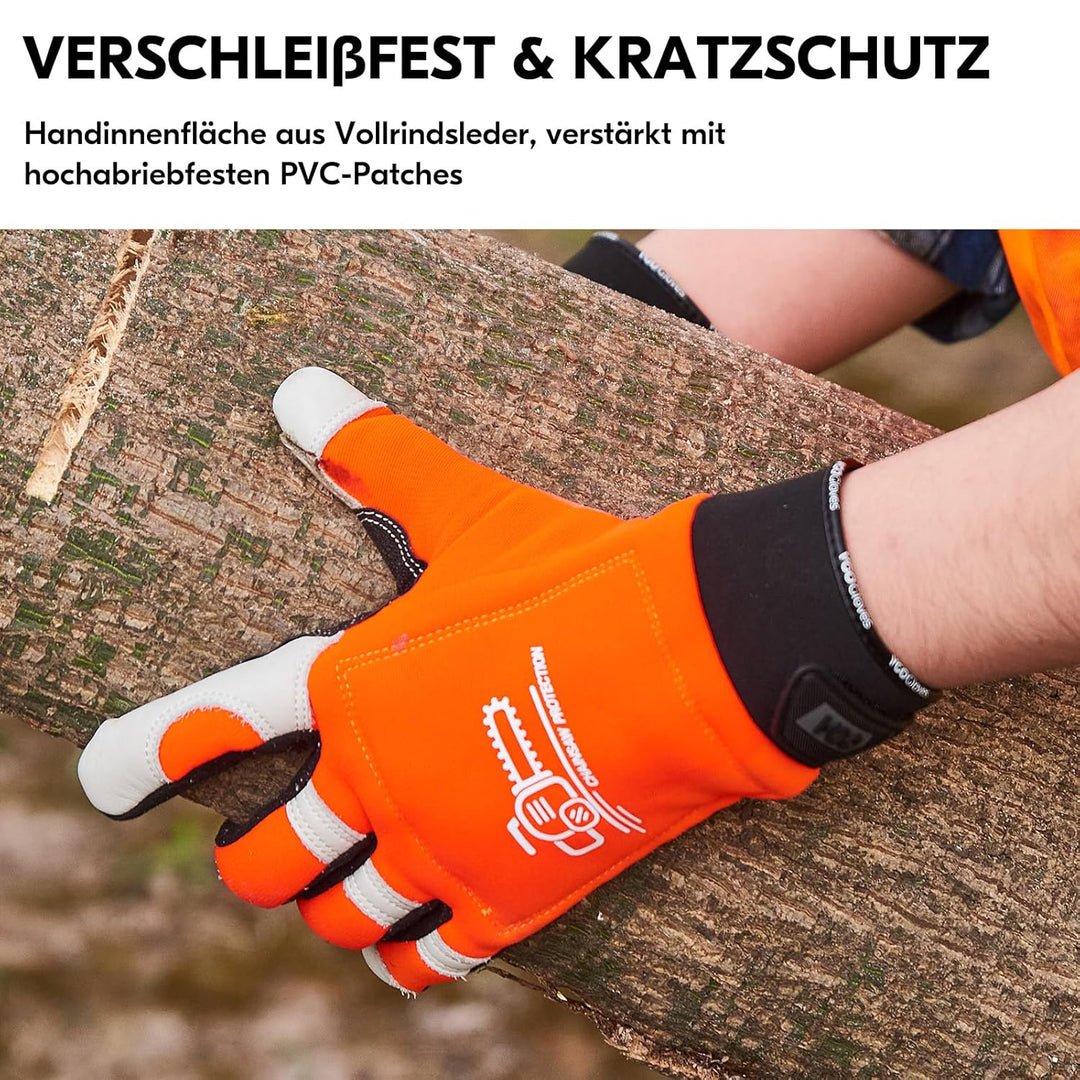 Vgo... 1Paar Kettensägenhandschuhe aus Rindsleder,12-Schicht Kettensägenschutz, Sicherheit-Arbeitsha