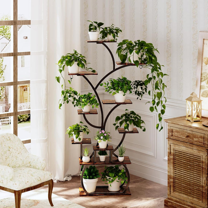 Bonnlo Blumenständer Pflanzenständer mit Licht, 10-stöckiges Pflanzenregal für Innenbereich, Pflanze