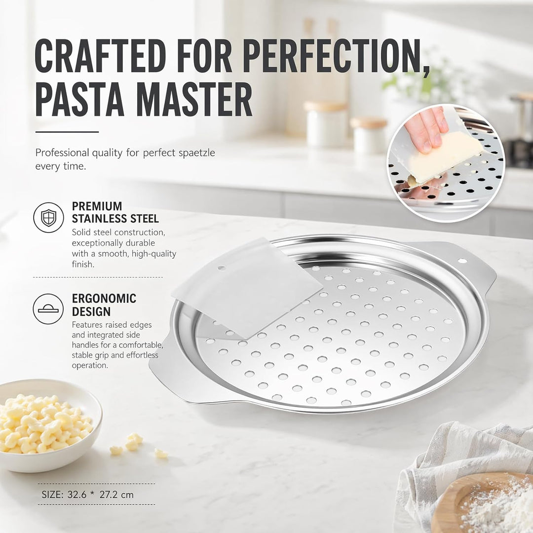 Spätzlepresse Edelstahl, Spätzlereibe und Spätzlehobel Topfaufsatz für 24–28 cm Töpfe mit Schaber, S