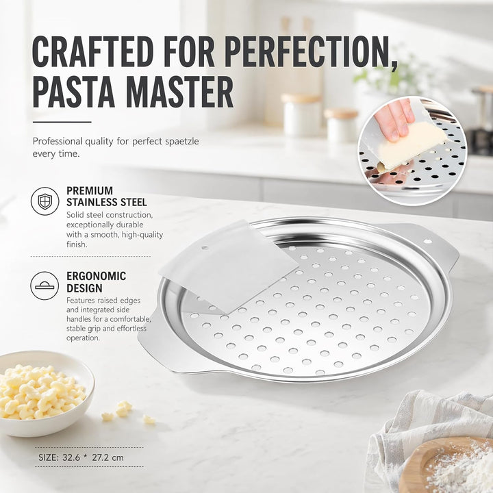 Spätzlepresse Edelstahl, Spätzlereibe und Spätzlehobel Topfaufsatz für 24–28 cm Töpfe mit Schaber, S