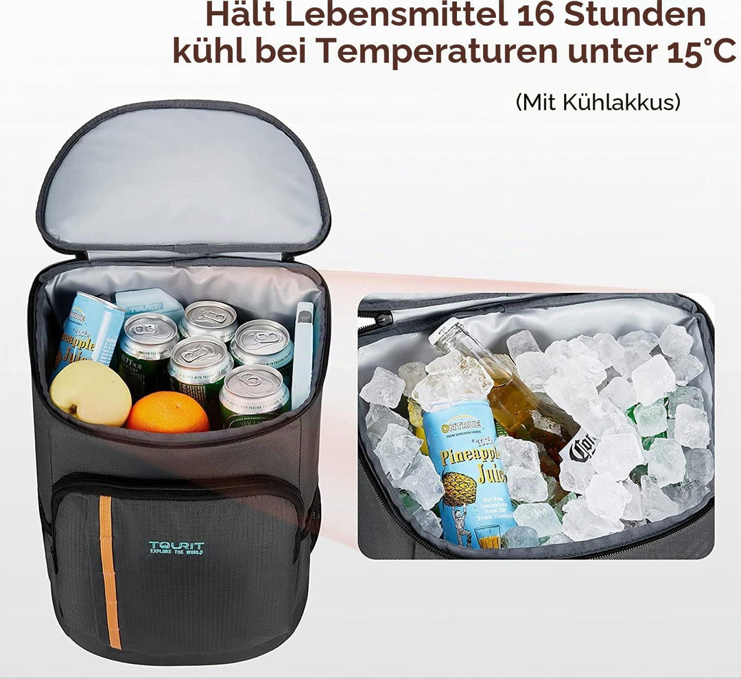 TOURIT Kühlrucksack Leichter Rucksack 28L mit Flaschenöffner Hält 30 Dosen Dunkelgrau, Dunkelgrau