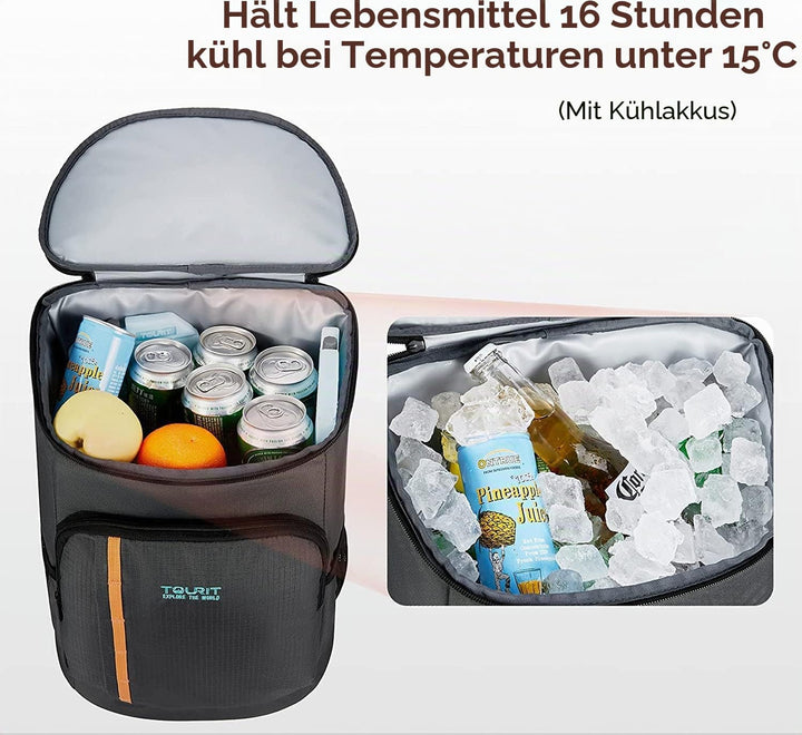 TOURIT Kühlrucksack Leichter Rucksack 28L mit Flaschenöffner Hält 30 Dosen Dunkelgrau, Dunkelgrau