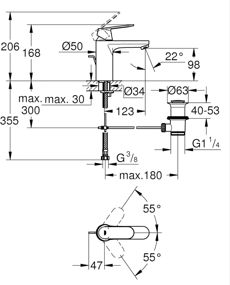 GROHE Eurosmart Cosmopolitan - Einhand-Waschtischbatterie (wassersparend, M-Size, langlebige Oberflä