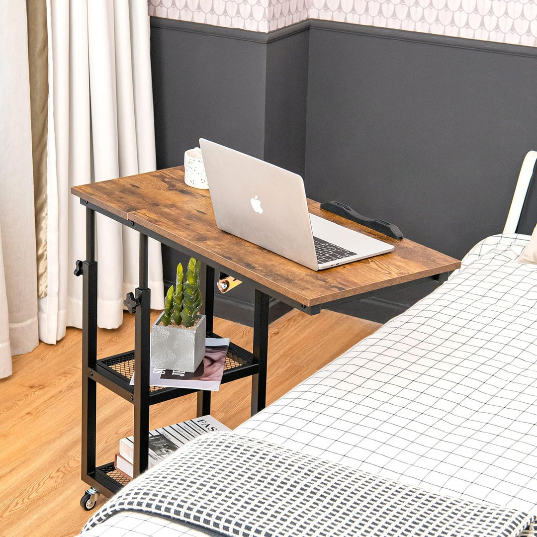 COSTWAY Laptoptisch mit höhen- und neigungsverstellbar, 3 Ebenen Beistelltisch Vintage, C-förmiger S