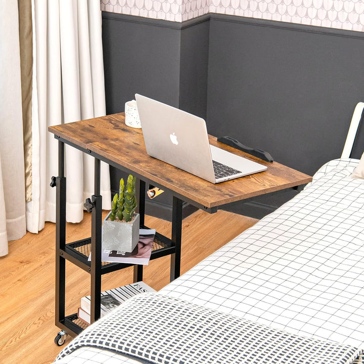 COSTWAY Laptoptisch mit höhen- und neigungsverstellbar, 3 Ebenen Beistelltisch Vintage, C-förmiger S