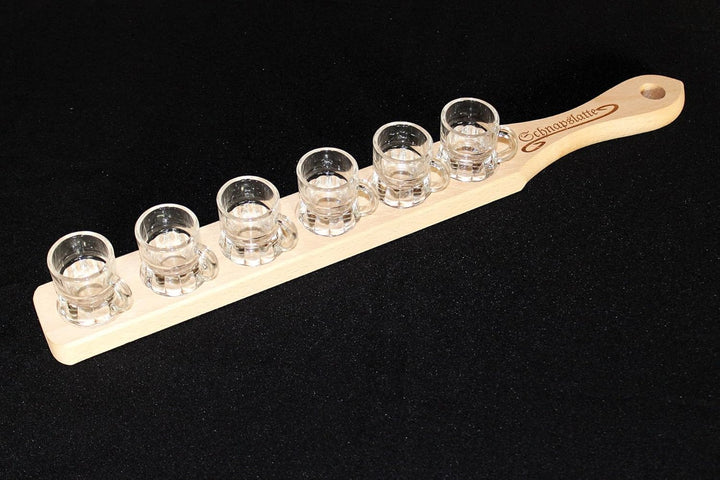 DanDiBo Schnapslatte Holz mit 6 Gläser Schnapsbrett Leiste Schnapsrunde mit Gravur