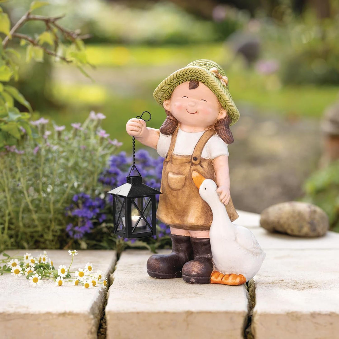 Dekoleidenschaft Dekofigur Mädchen mit Laterne Outdoor Gartendeko, Frühlingsdeko, Teelichthalter für