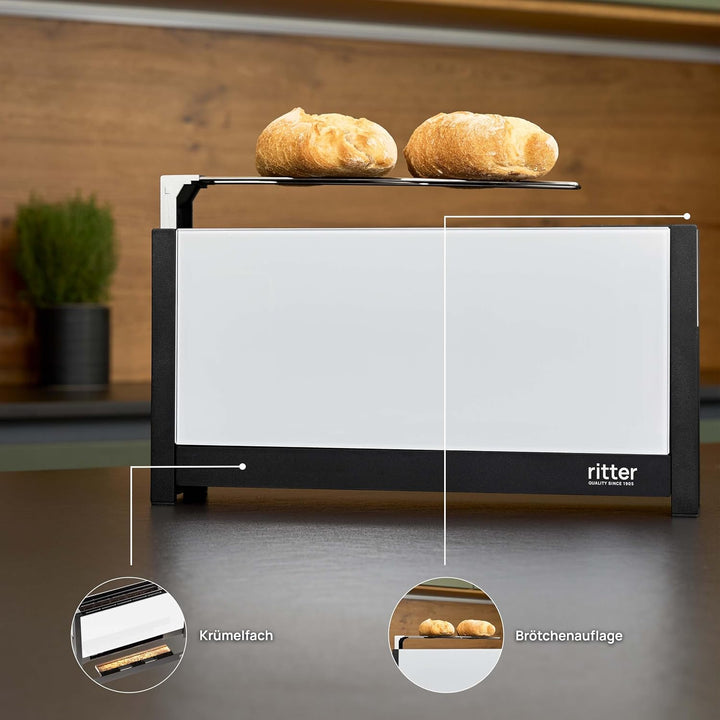 ritter Toaster volcano 5, weiss, Langschlitztoaster mit eleganten Glasfronten, made in Germany Weiss