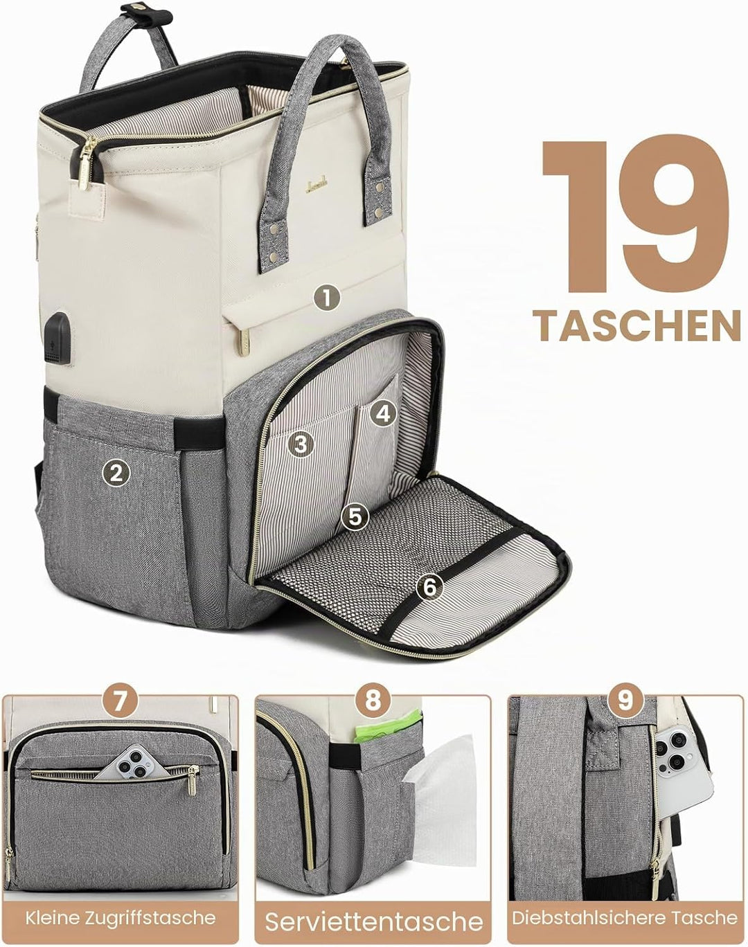 LOVEVOOK Laptop Rucksack Damen 17 Zoll, Gross Schulrucksack Teenager, Rucksack Handgepäck, Wasserdic