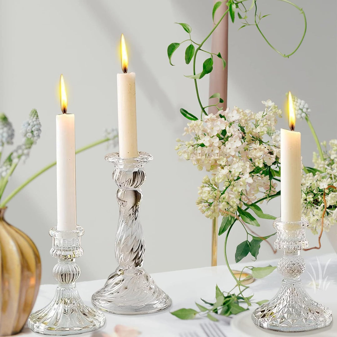 Kerzenhalter aus Glas – Set mit 8 transparenten Kerzenständern, Kristallkerzen, für alle formellen V