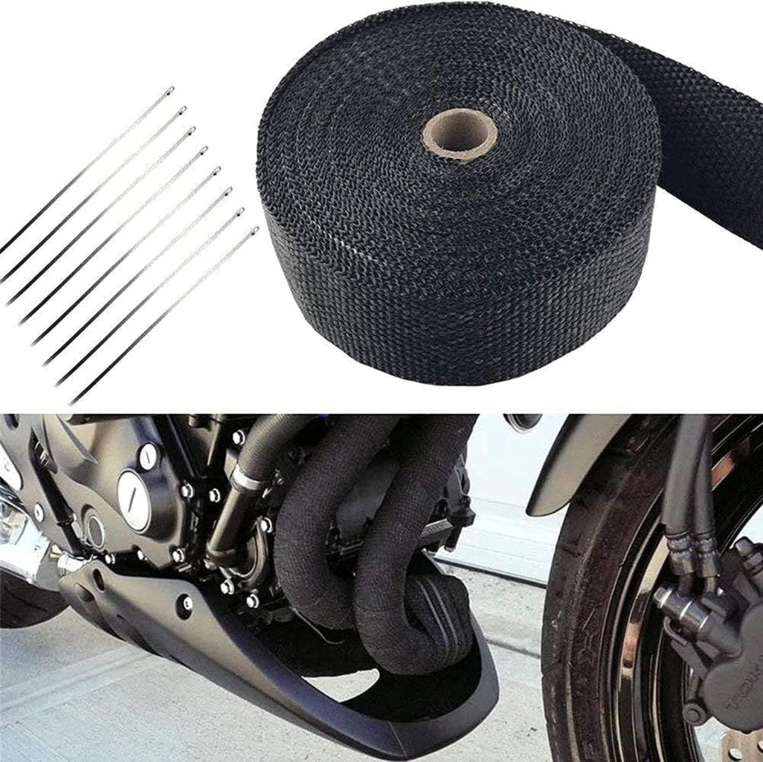 Hitzeschutzband Auspuff, Foneso 10M Hitzeschutzband, Schwarz Hitzeschutzband mit 10 Kabelbinder Edel