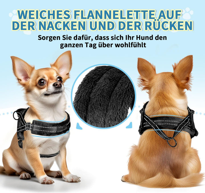 Hundegeschirr mit Leine für mittelgrosse Kleine Hunde, Weich gepolsterter No-Pull Brustgeschirr mit