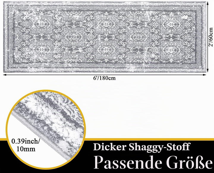 Enyhom Teppich Läufer 60 x 180cm Flauschig Weich Lang Läufer Waschbar Kurzflor Küchenläufer Teppichl