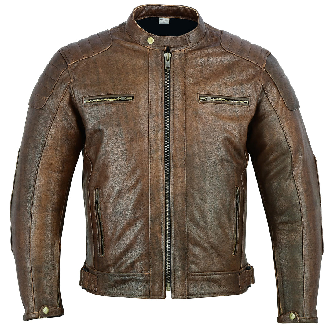 Texpeed Motorrad lederjacke herren mit protektoren - Braun Winter/Sommer Gesteppt echtleder Bikerjac