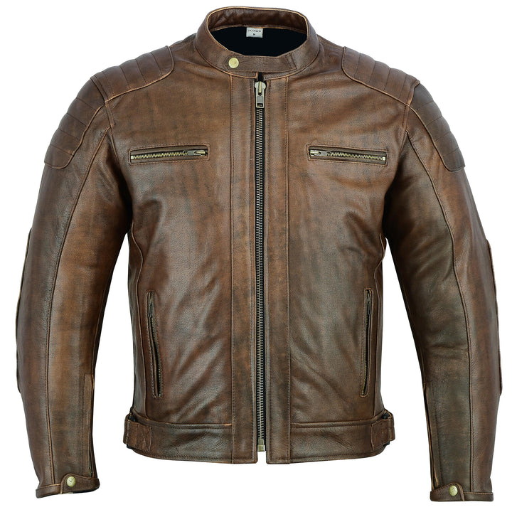 Texpeed Motorrad lederjacke herren mit protektoren - Braun Winter/Sommer Gesteppt echtleder Bikerjac