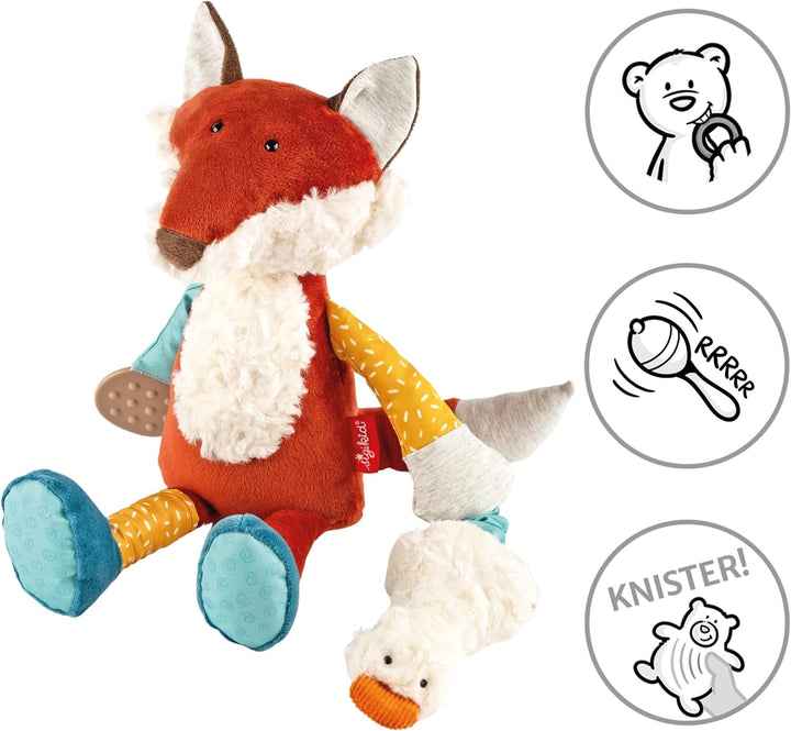 sigikid 43223 Babyaktivspielzeug Stofftier, Blau/Gelb/Rot/Fuchs, Blau/Gelb/Rot/Fuchs