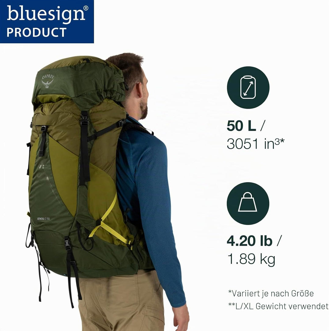 Osprey Europe Herren Atmos Ag Lt 50 Backpack Scenic Valley/Green Peppercorn S-M, Scenic Valley/Green