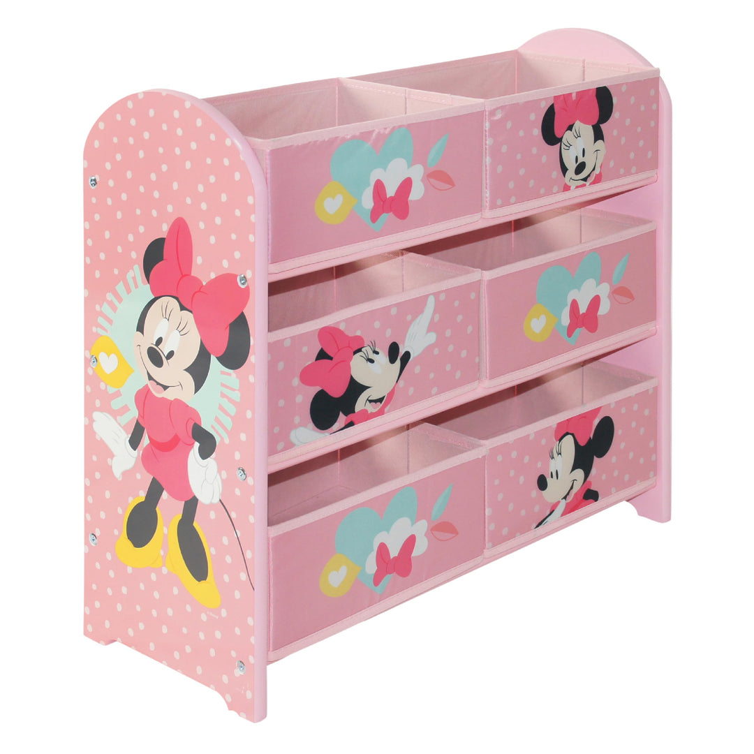 Disney Classic Minnie Maus Spielzeug-Aufbewahrungseinheit, 6 Boxen für Schlafzimmer, aus Holzwerksto