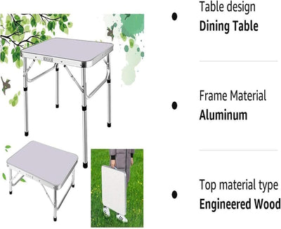 HSHa 2ft/60cm Mesa de campamento plegable Rectangular desayuno Blanco juego impermeable jardín Mesa